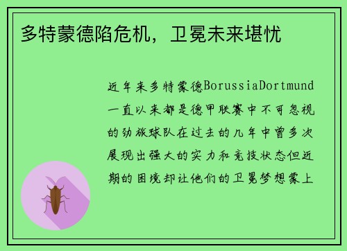 多特蒙德陷危机，卫冕未来堪忧